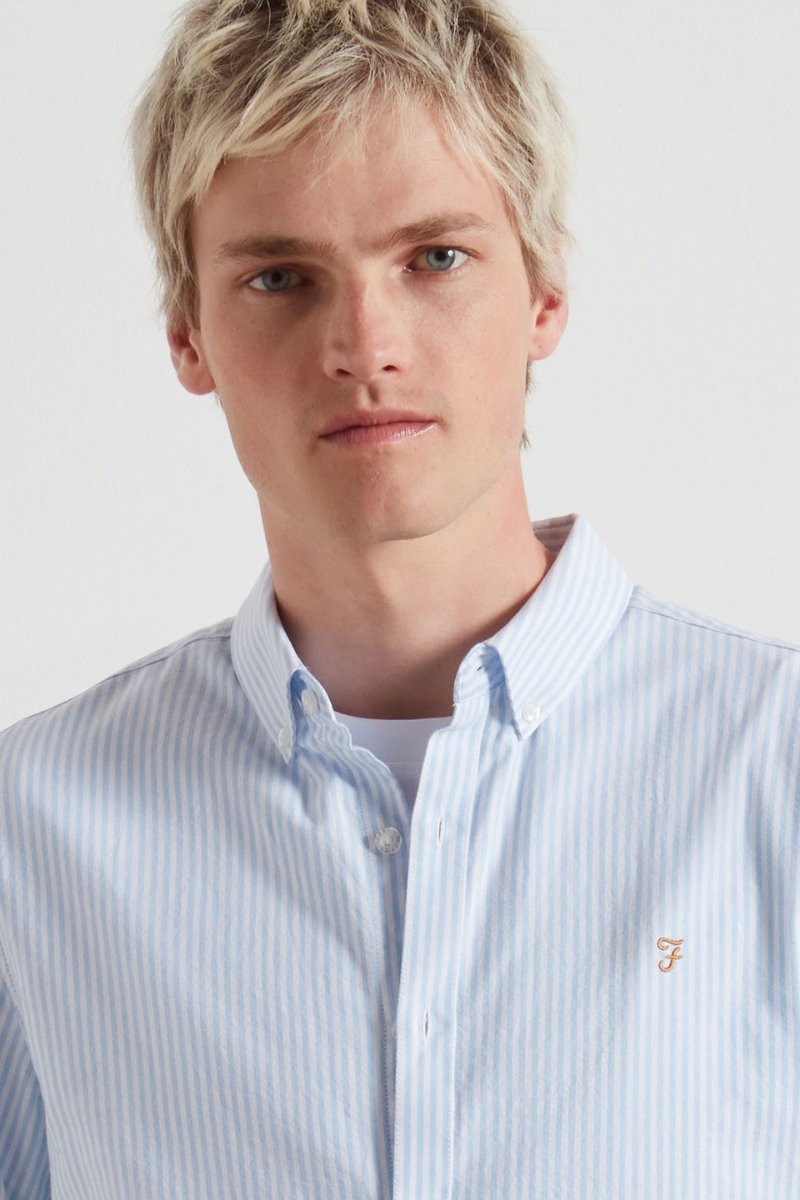 Farah Brewer Stripe Shirt Sky Blue