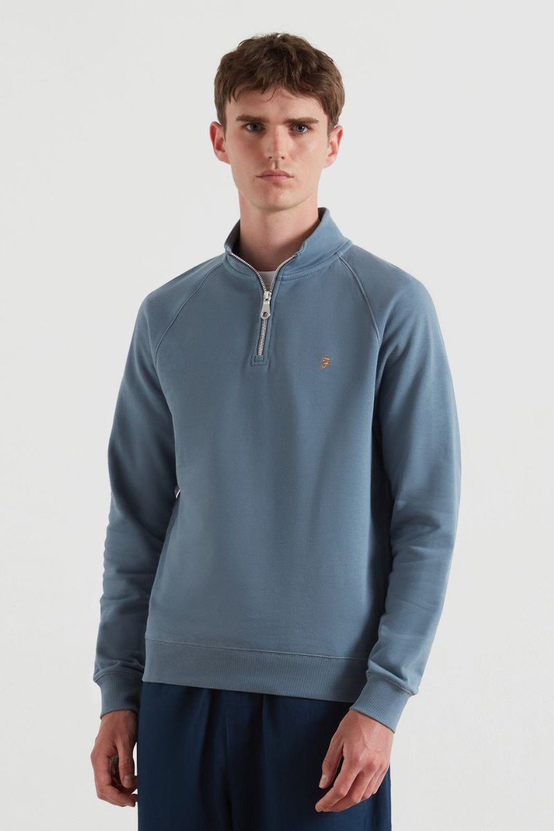 Farah Jim 1/4 Zip Sweatshirt Chalk Blue