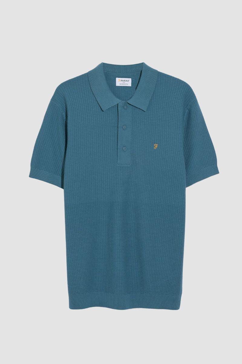 Farah Thornley Knitted Polo Blue Tide
