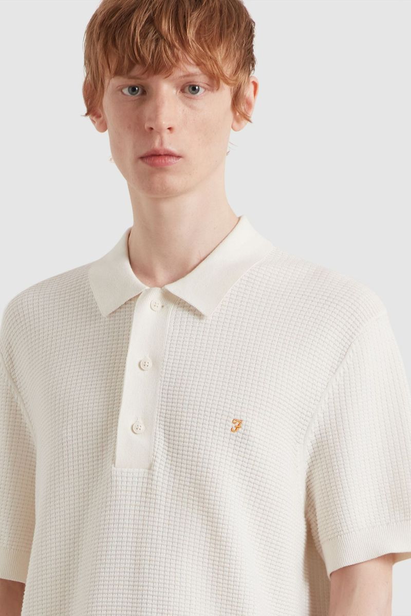 Farah Thornley Knitted Polo Ecru