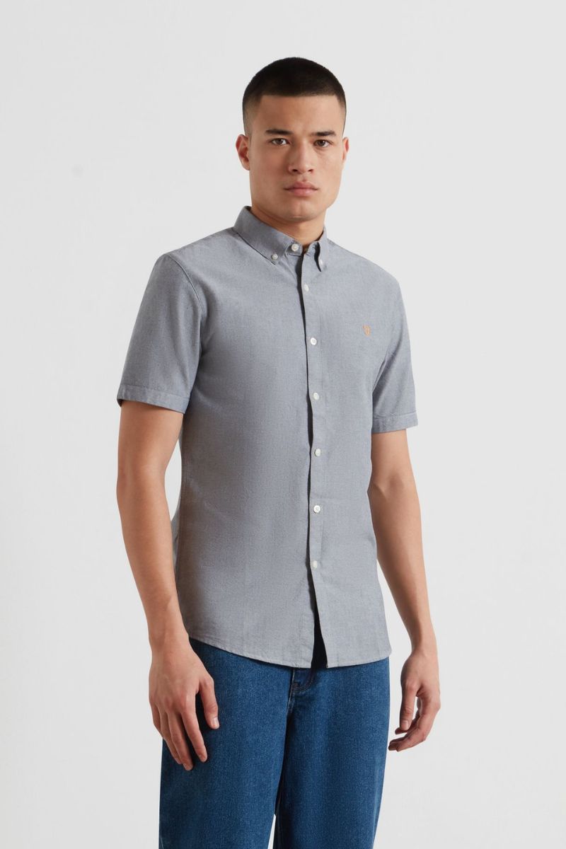 Farah Brewer Short Sleeve Shirt White Navy