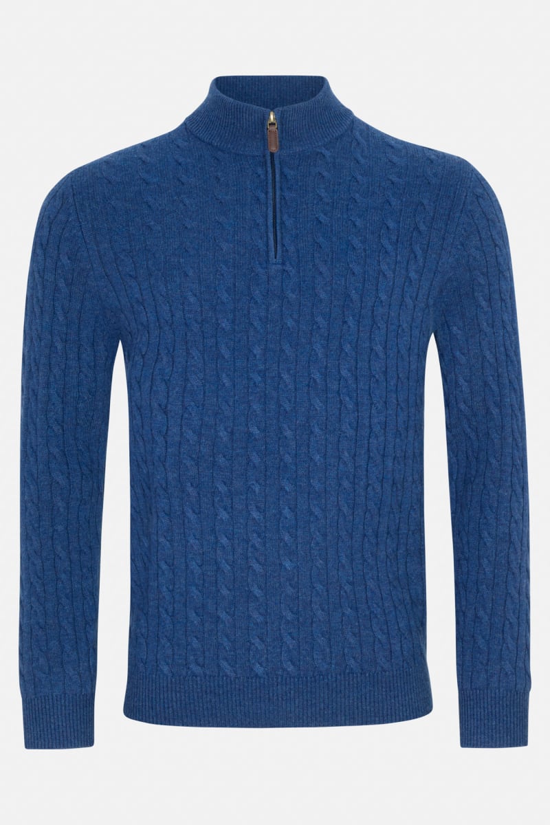 Benetti Grant Regular Fit Cable Knit Quarter Zip Jumper Indigo