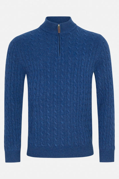 Benetti Grant Regular Fit Cable Knit Quarter Zip Jumper Indigo