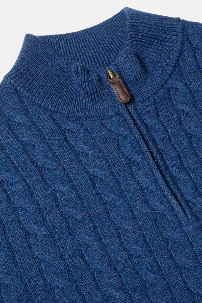 Benetti Grant Regular Fit Cable Knit Quarter Zip Jumper Indigo