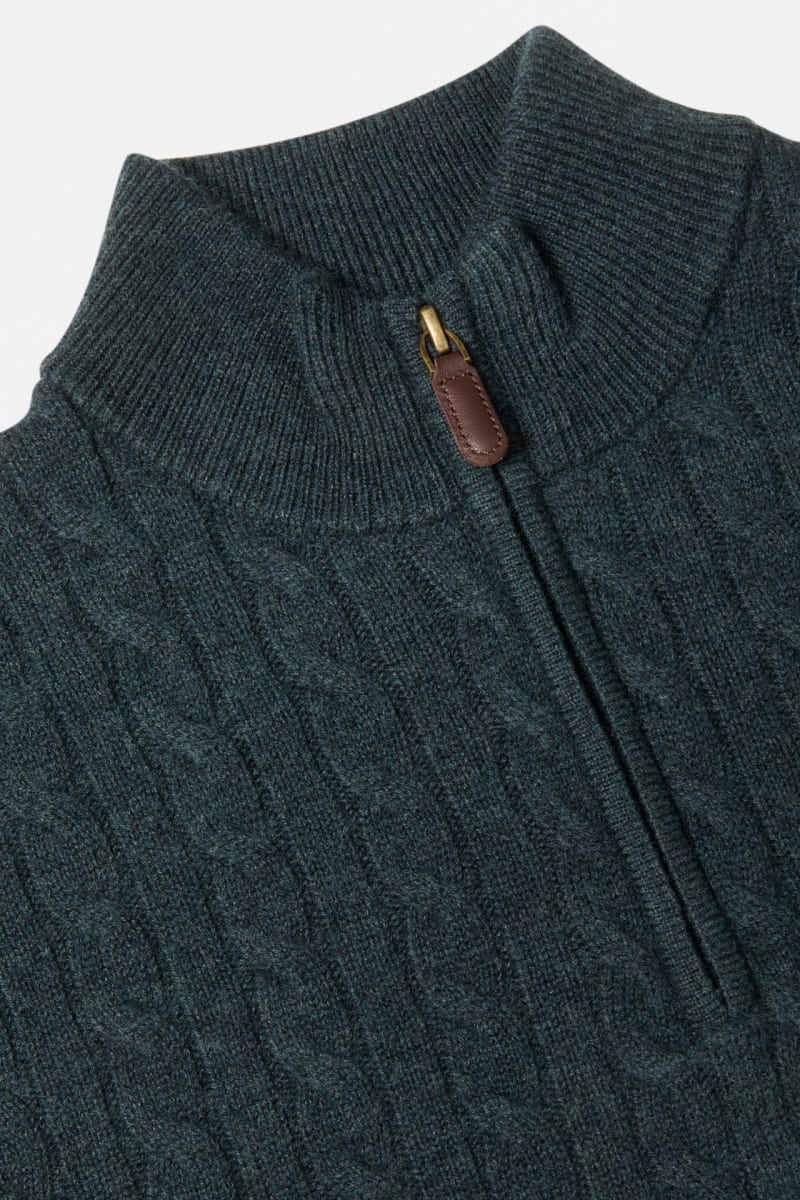 Benetti Grant Regular Fit Cable Knit Quarter Zip Jumper Teal