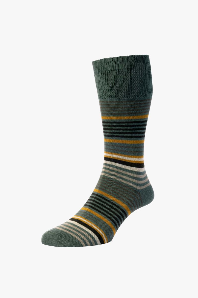 HJ Grad Stripe Comfort Socks Khaki