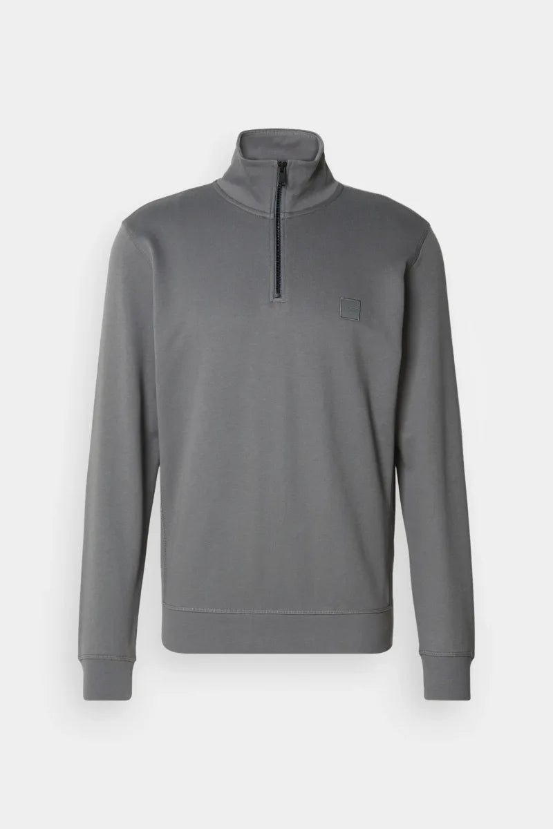 Boss Zetrust quarter zip cotton sweatshirt in open grey