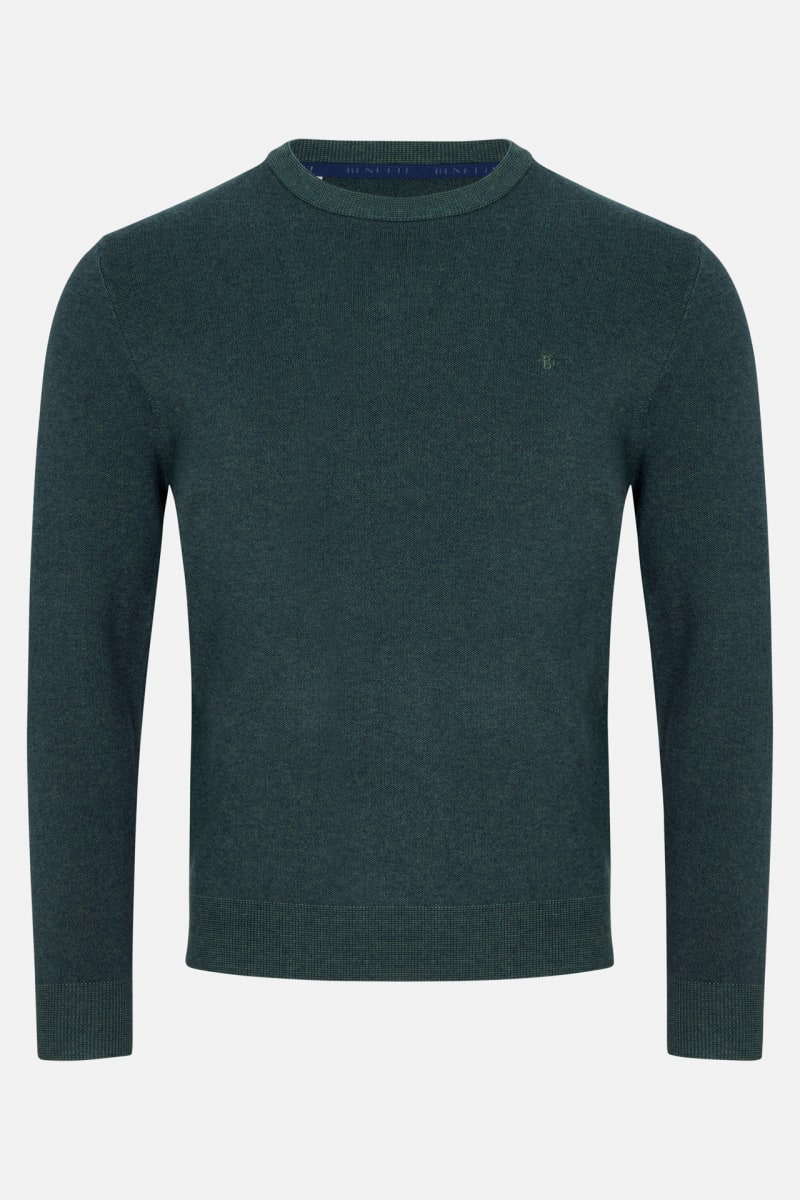 Benetti Julius Regular Fit Cotton Blend Crew Neck Jumper Forest