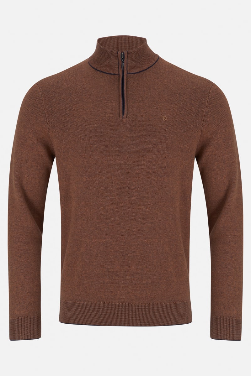 Benetti Julius Regular Fit Cotton Blend Quarter Zip Jumper Rust