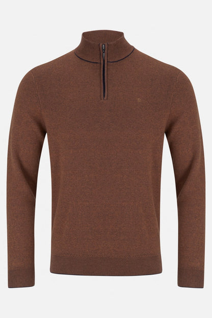 Benetti Julius Regular Fit Cotton Blend Quarter Zip Jumper Rust