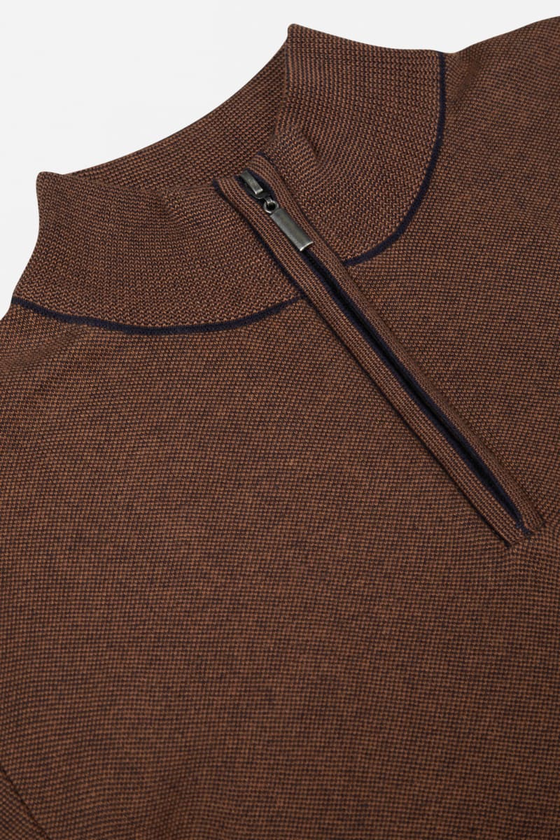 Benetti Julius Regular Fit Cotton Blend Quarter Zip Jumper Rust
