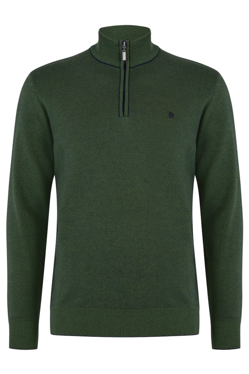 Benetti Julius Regular Fit Cotton Blend Quarter Zip Jumper Forest