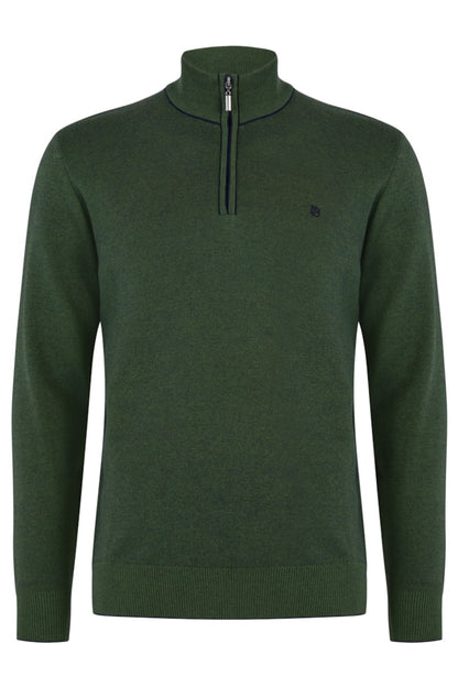 Benetti Julius Regular Fit Cotton Blend Quarter Zip Jumper Forest