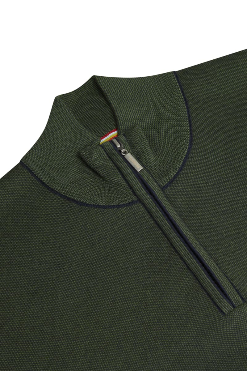 Benetti Julius Regular Fit Cotton Blend Quarter Zip Jumper Forest