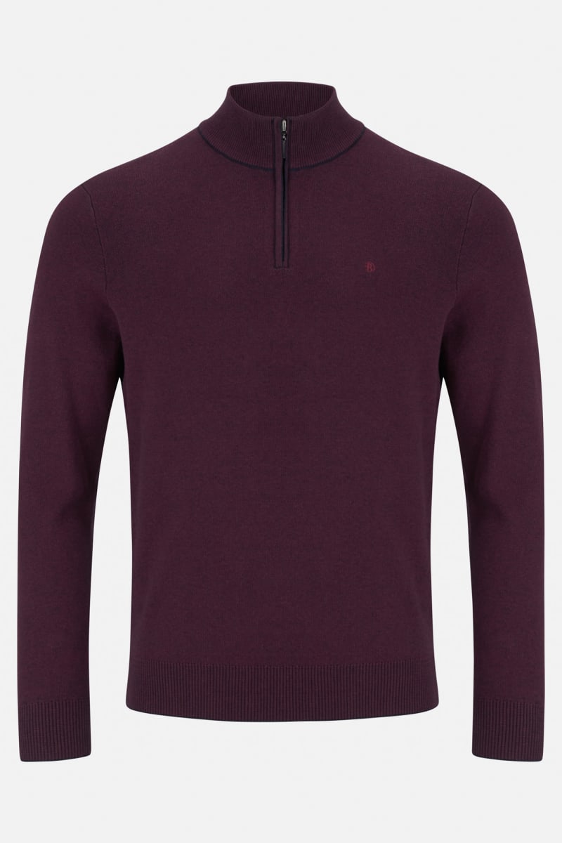 Benetti Julius Regular Fit Cotton Blend Quarter Zip Jumper Plum