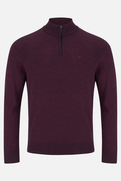 Benetti Julius Regular Fit Cotton Blend Quarter Zip Jumper Plum