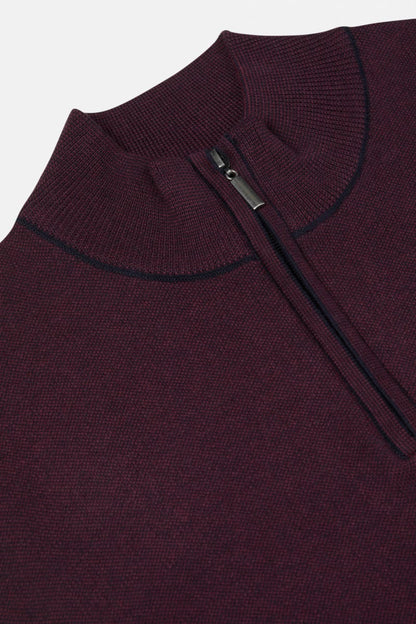 Benetti Julius Regular Fit Cotton Blend Quarter Zip Jumper Plum