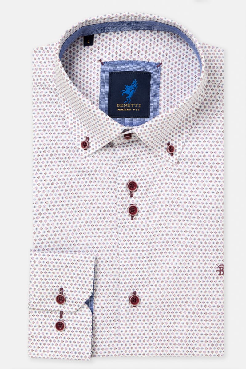 Benetti Alex Modern Fit Geometric Print Shirt Red