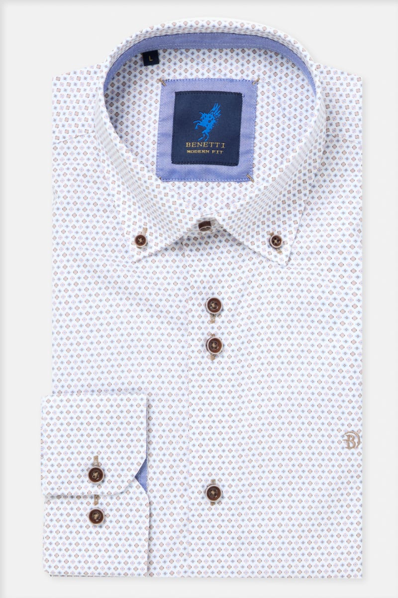 Benetti Alex Modern Fit Geometric Print Shirt Rust