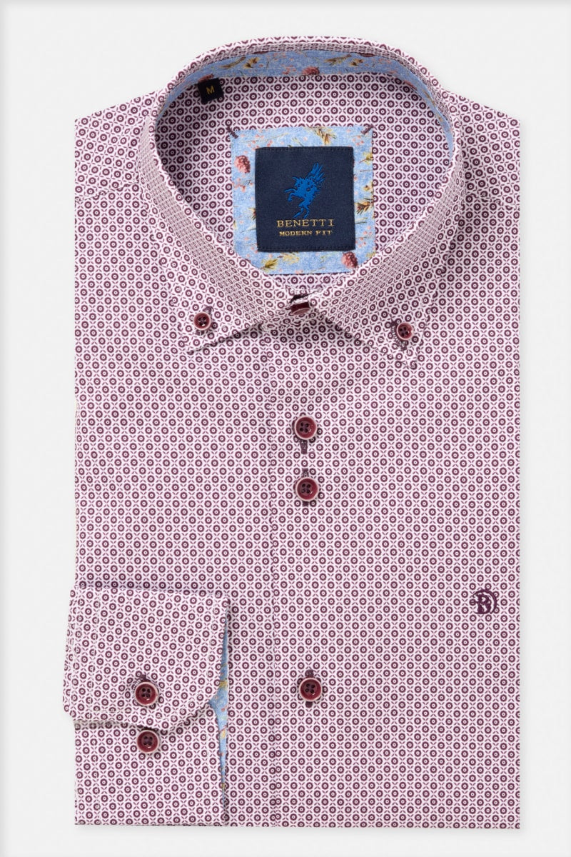 Benetti Carlos Modern Fit Geometric Print Shirt Plum