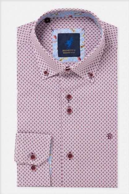 Benetti Carlos Modern Fit Geometric Print Shirt Plum