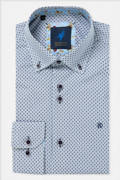 Benetti Carlos Modern Fit Geometric Print Shirt Navy