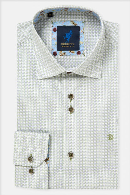 Benetti Delta Modern Fit Geometric Print Shirt Green