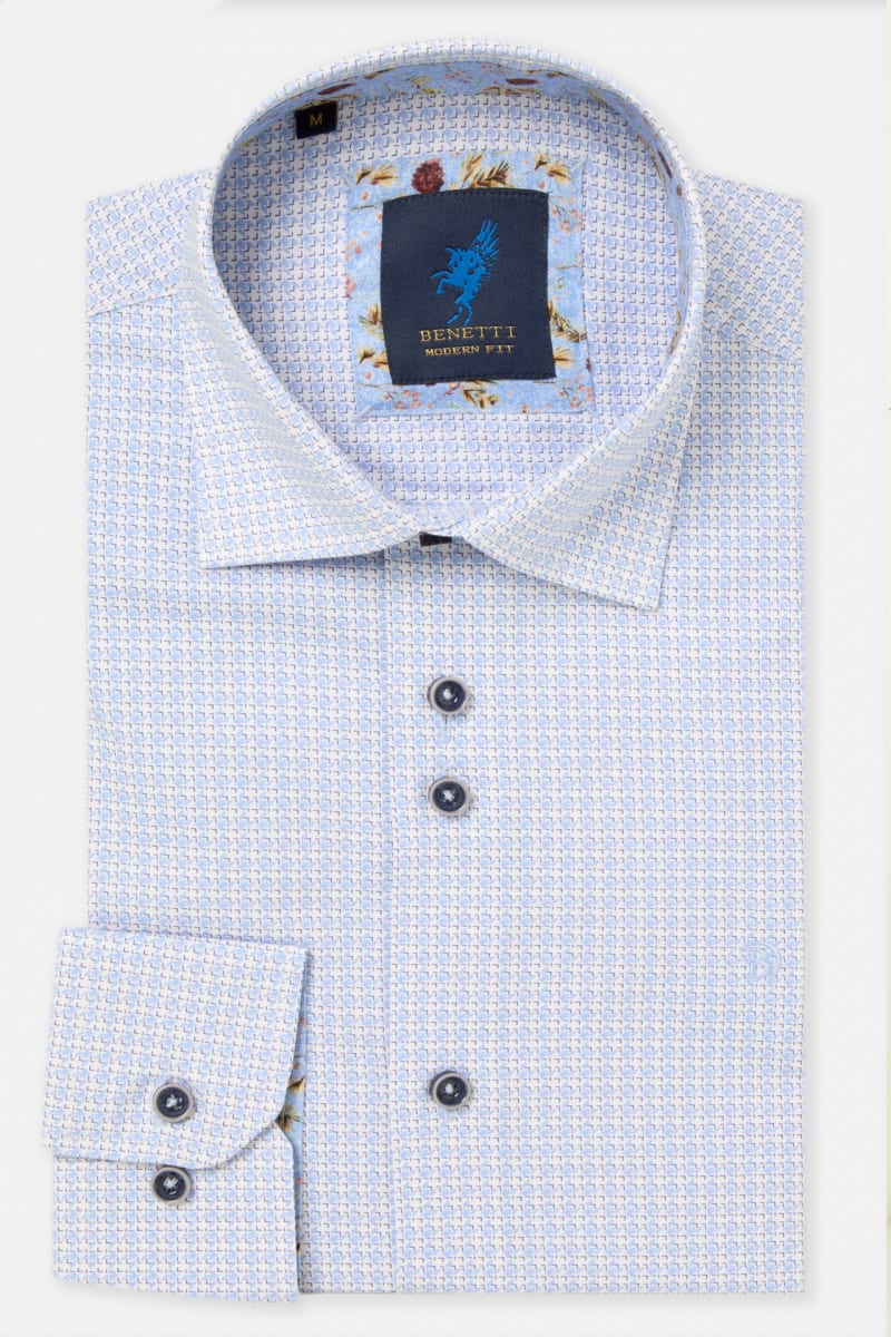Benetti Delta Modern Fit Geometric Print Shirt Sky