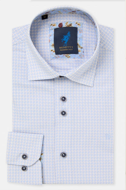 Benetti Delta Modern Fit Geometric Print Shirt Sky