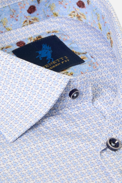 Benetti Delta Modern Fit Geometric Print Shirt Sky