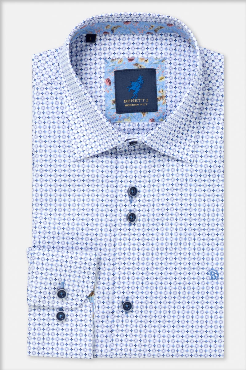 Benetti London Modern Fit Geometric Print Shirt Blue