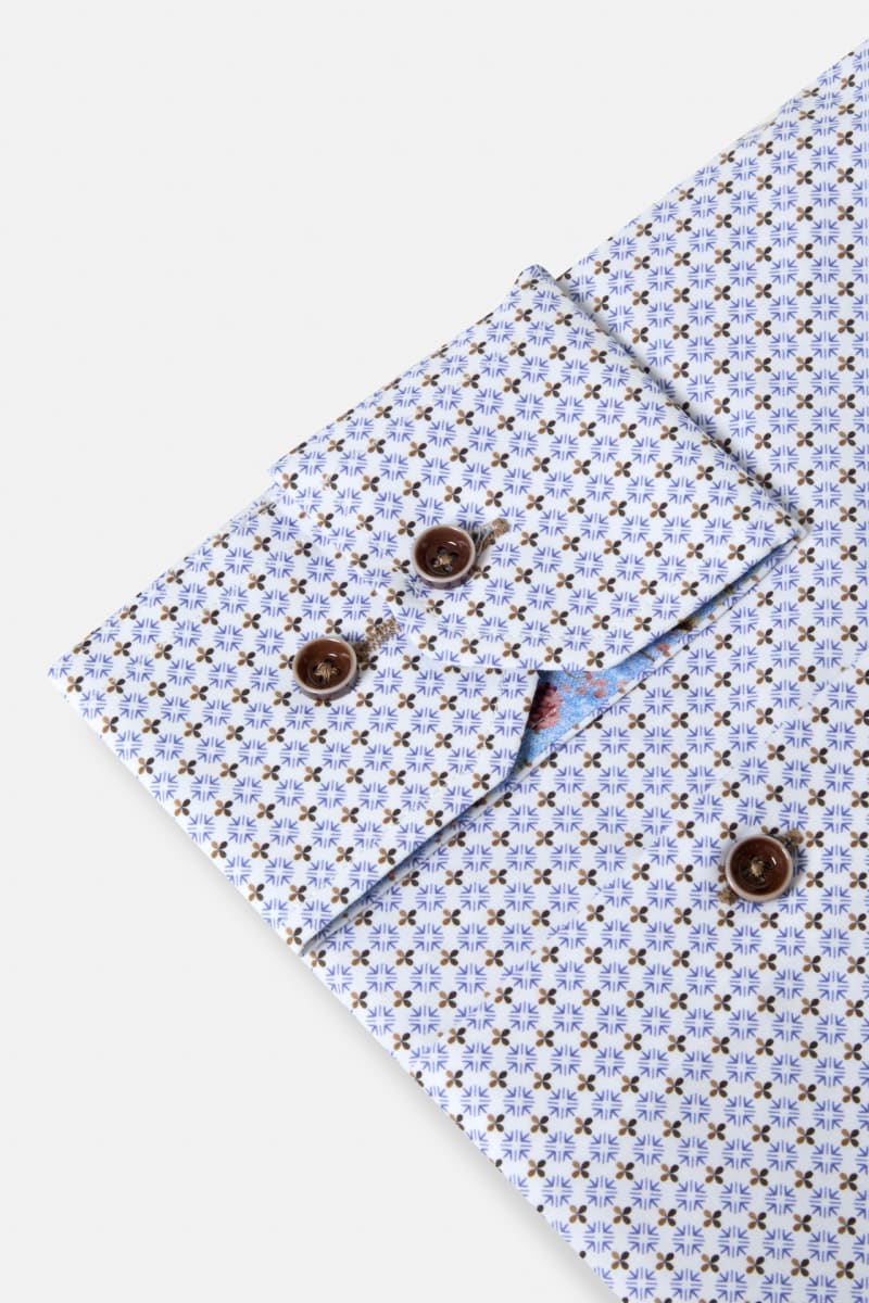 Benetti London Modern Fit Geometric Print Shirt Coffee