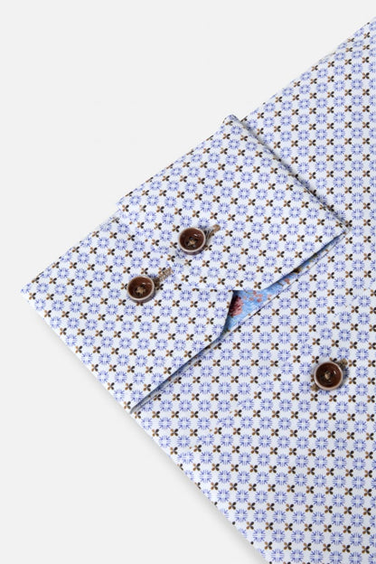 Benetti London Modern Fit Geometric Print Shirt Coffee