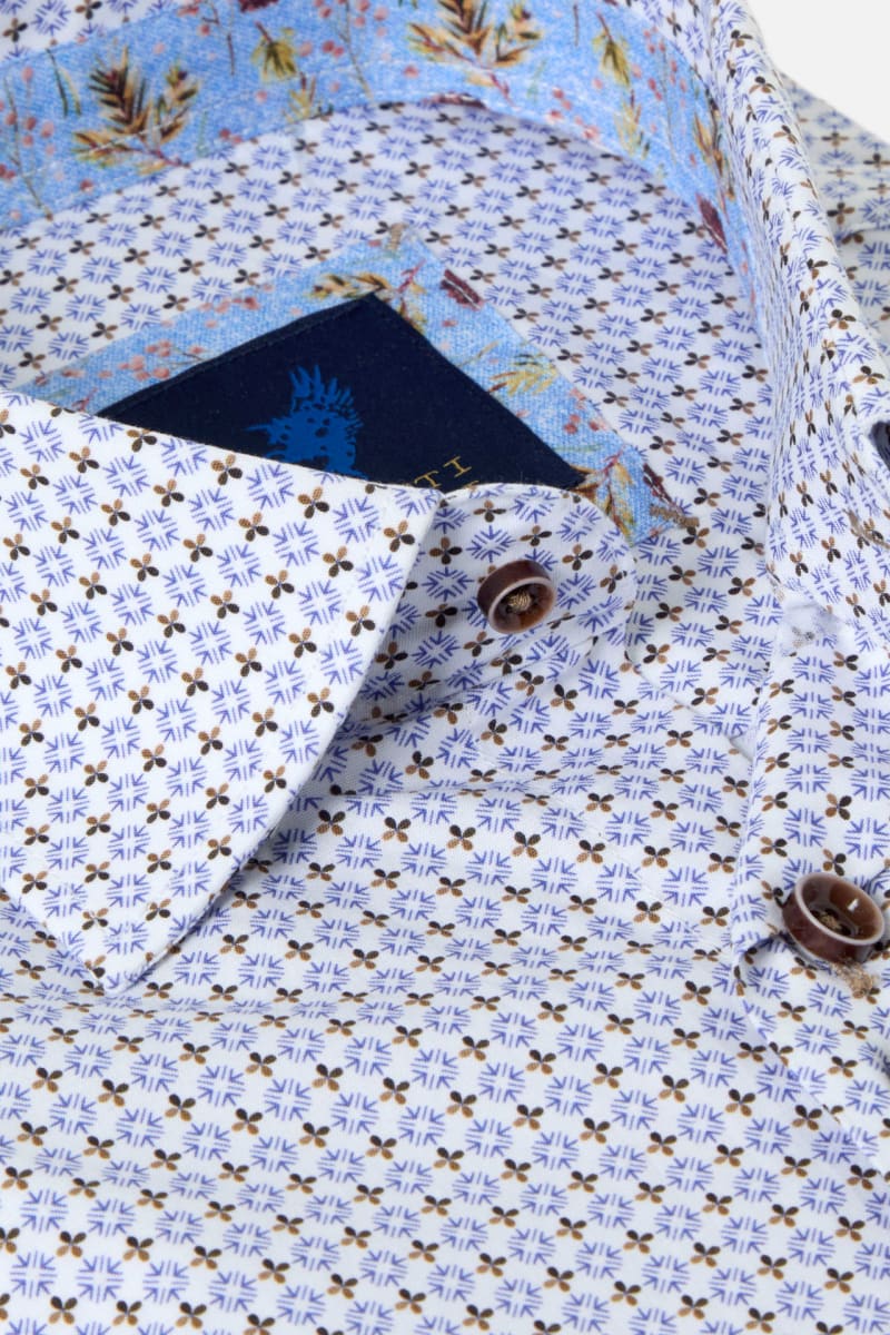 Benetti London Modern Fit Geometric Print Shirt Coffee