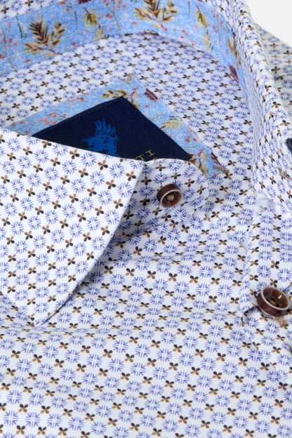 Benetti London Modern Fit Geometric Print Shirt Coffee