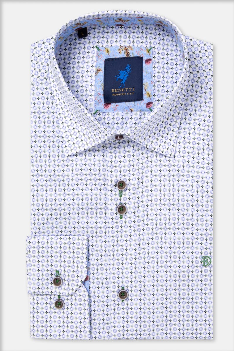 Benetti London Modern Fit Geometric Print Shirt Forest