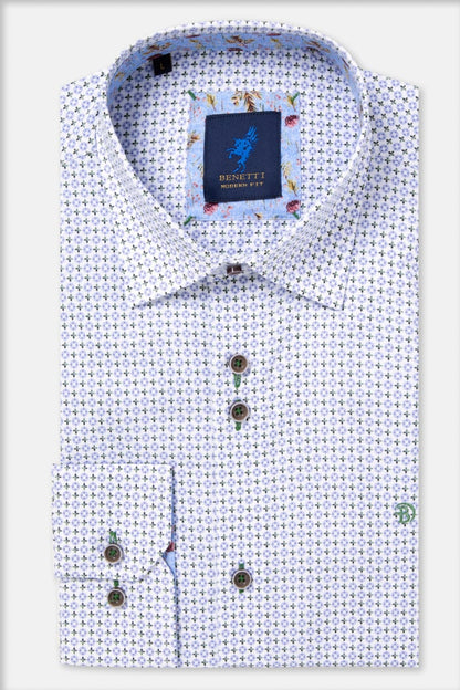 Benetti London Modern Fit Geometric Print Shirt Forest
