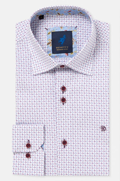 Benetti London Modern Fit Geometric Print Shirt Lilac