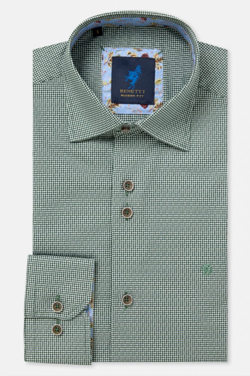 Benetti Riga Modern Fit Micro Check Shirt Forest