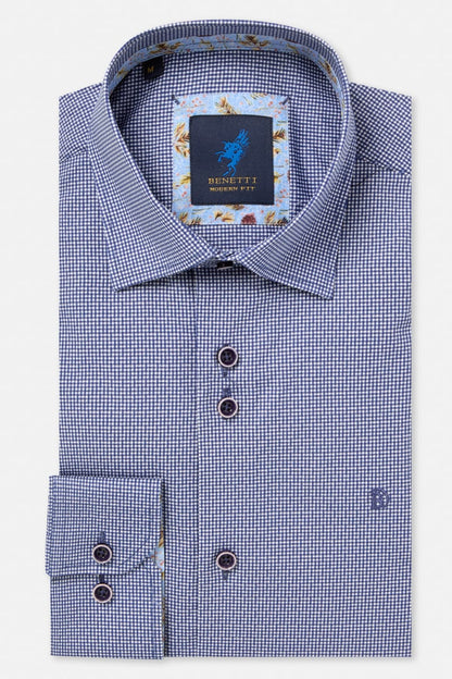 Benetti Riga Modern Fit Micro Check Shirt Navy