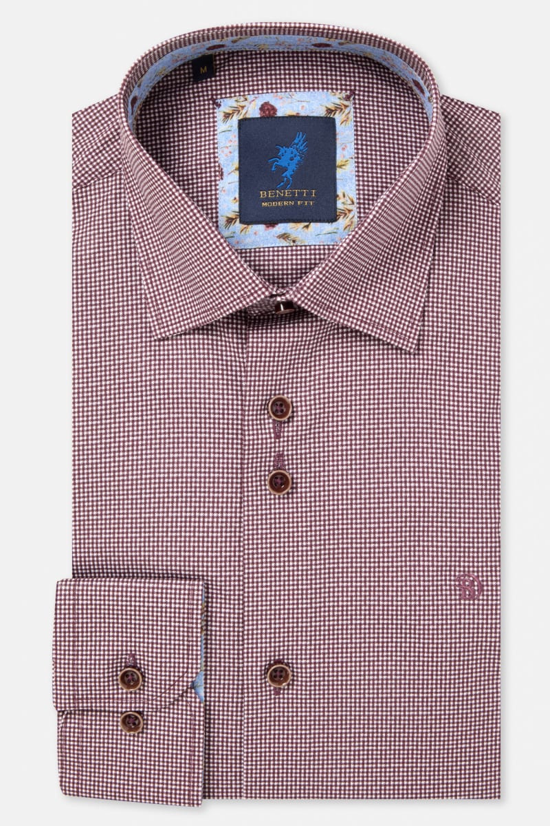 Benetti Riga Modern Fit Micro Check Shirt Plum