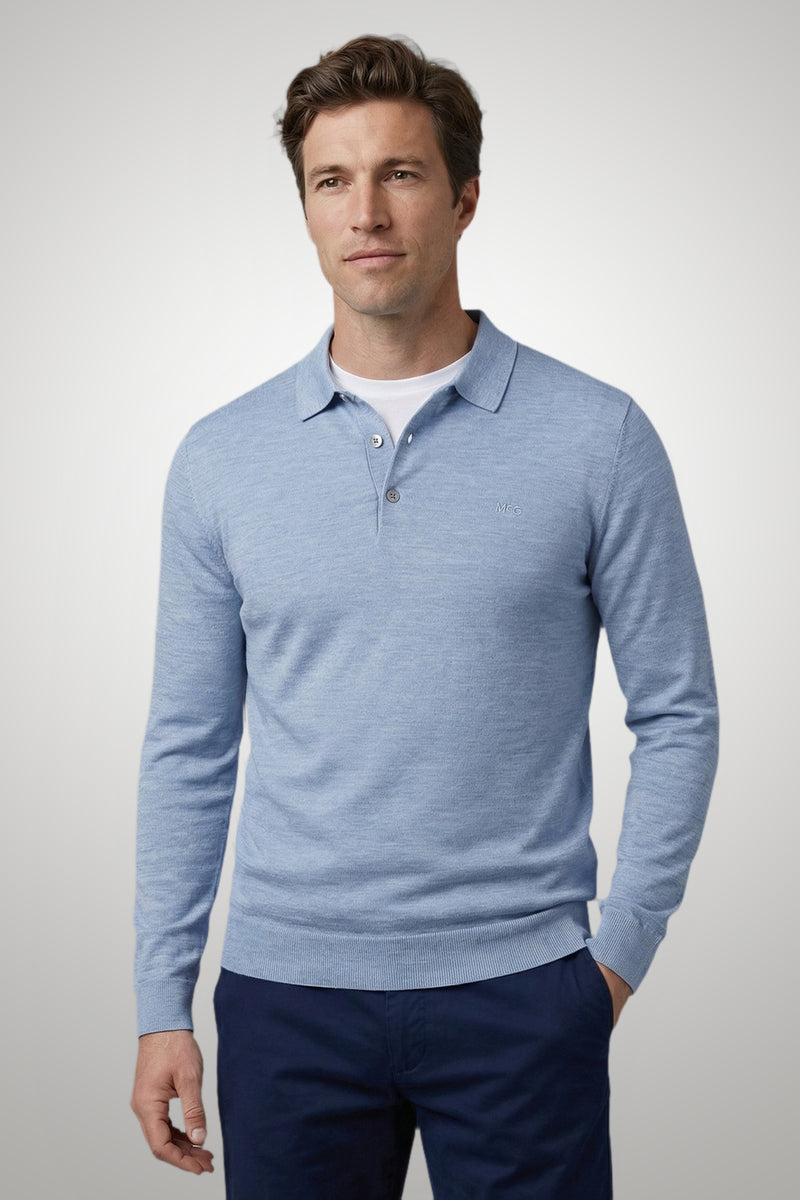 McGregor Regular Fit Merino Wool Polo Sweater Light Blue