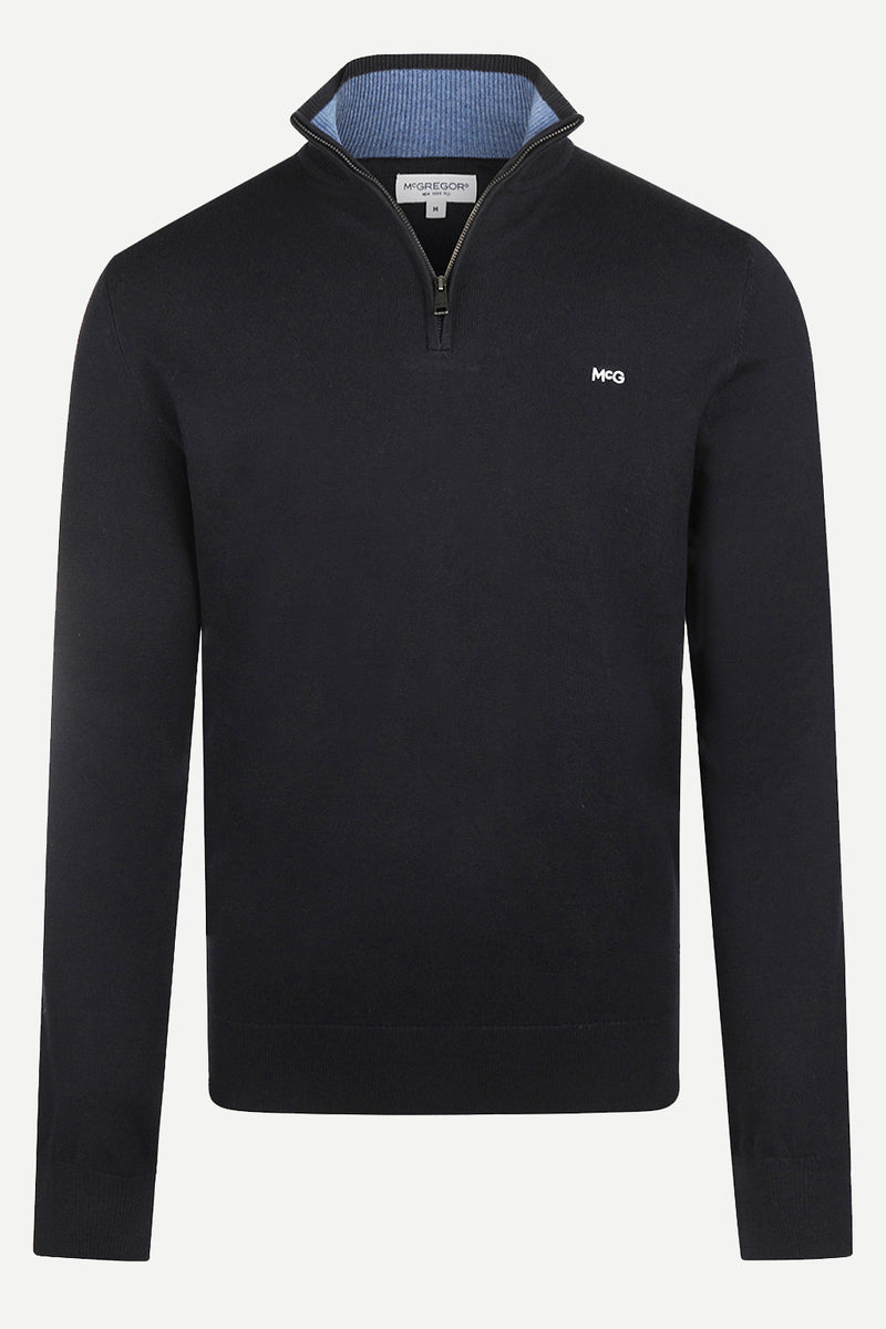 McGregor Regular Fit Cotton-Cashmere Zip Mock Sweater Navy