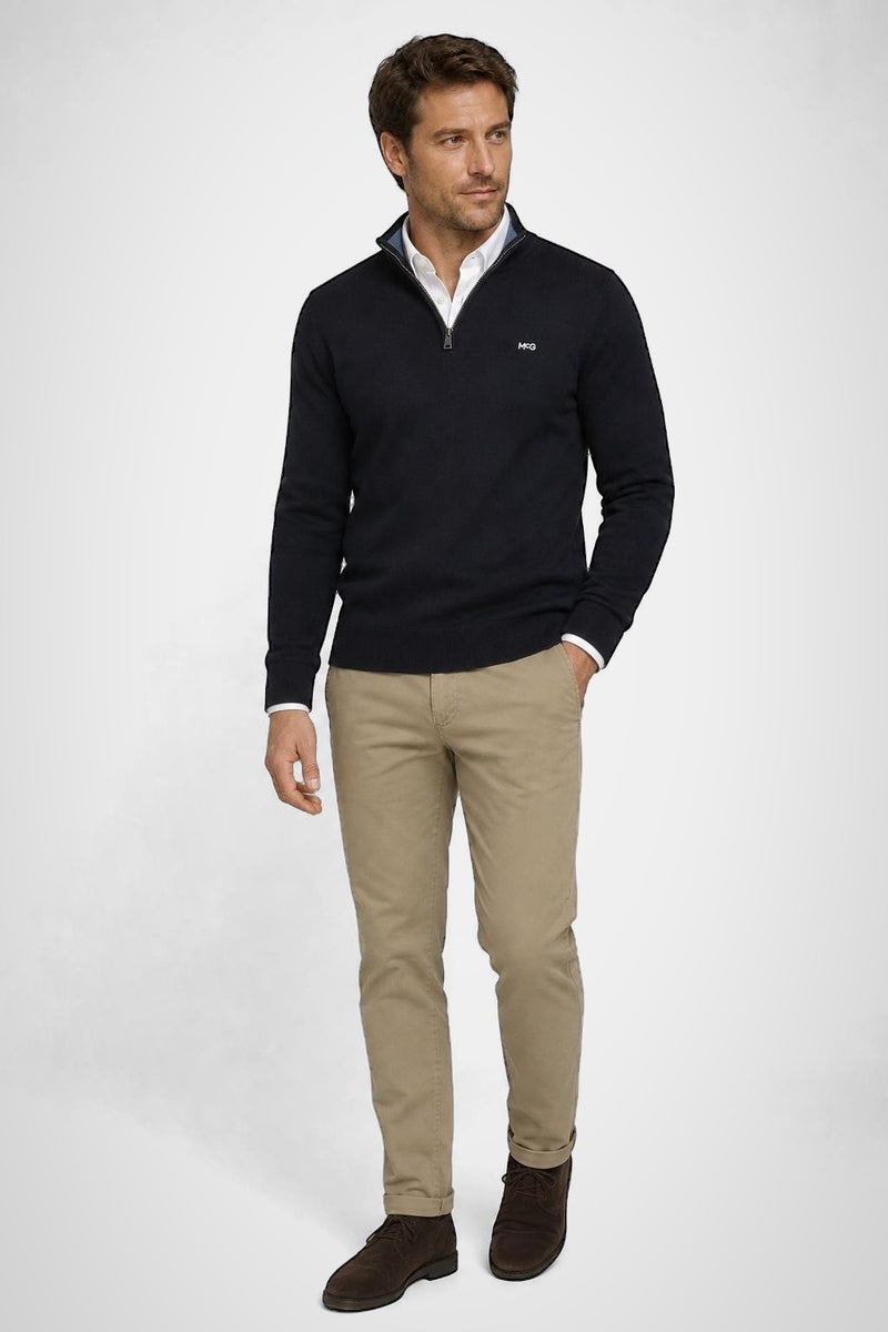 McGregor Regular Fit Cotton-Cashmere Zip Mock Sweater Navy
