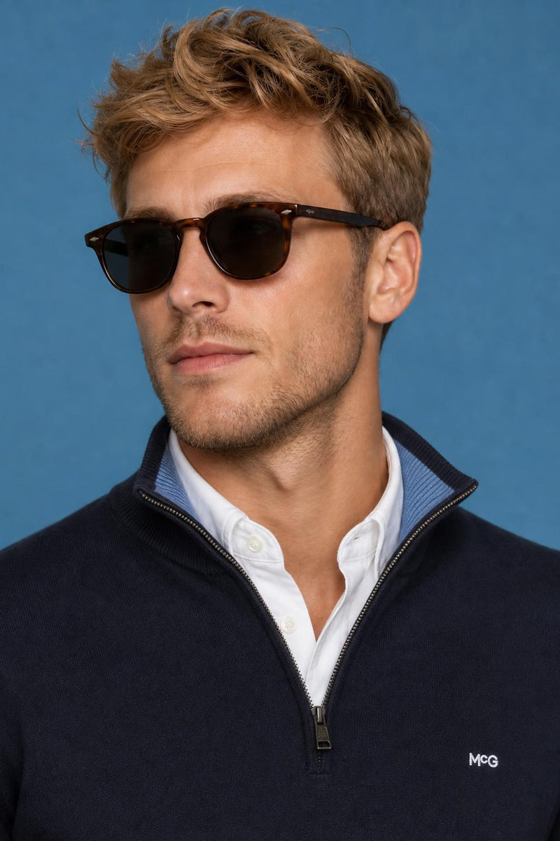 McGregor Regular Fit Cotton-Cashmere Zip Mock Sweater Navy
