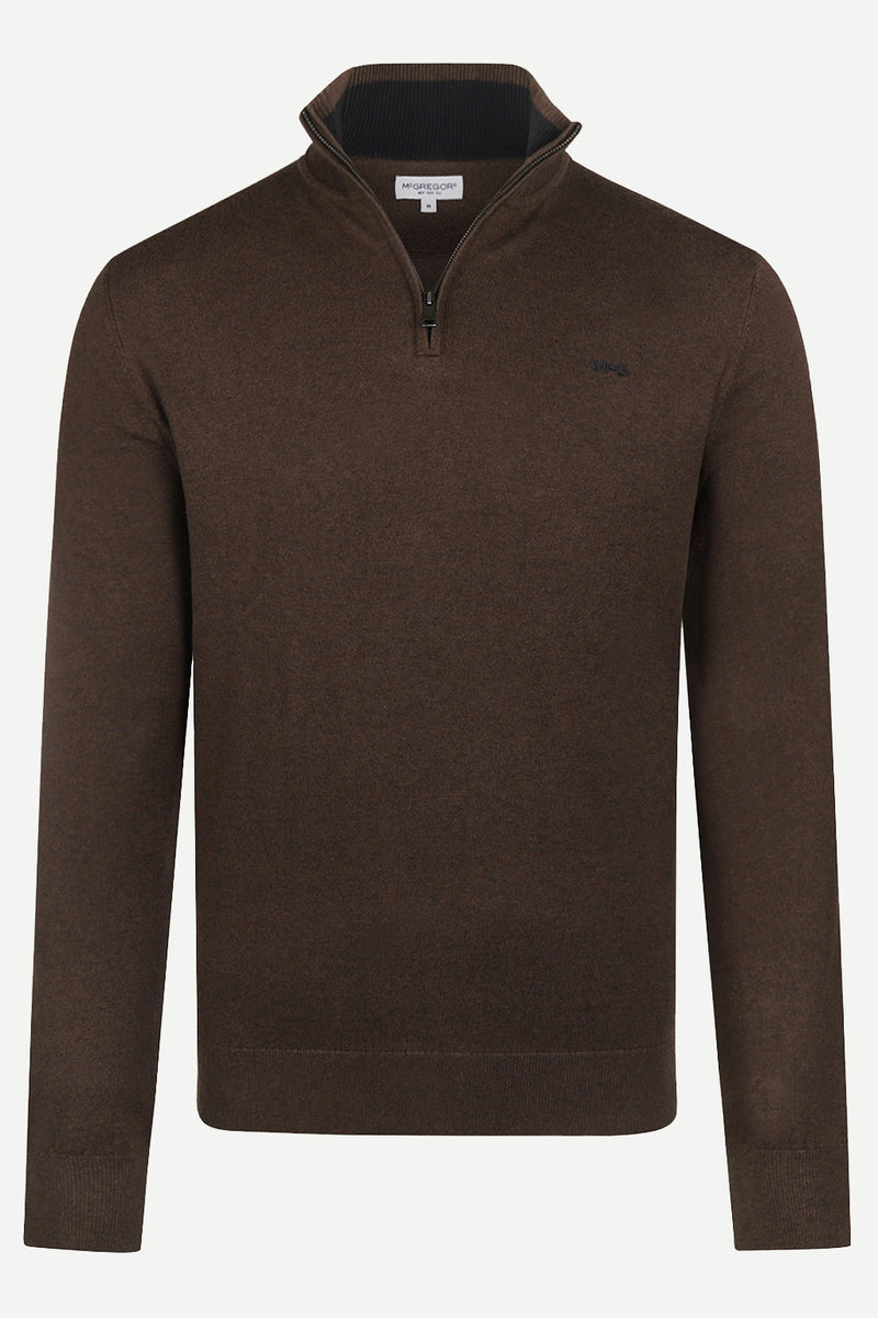 McGregor Regular Fit Cotton-Cashmere Zip Mock Sweater Chocolate Brown