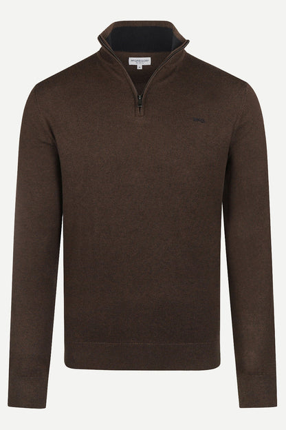 McGregor Regular Fit Cotton-Cashmere Zip Mock Sweater Chocolate Brown