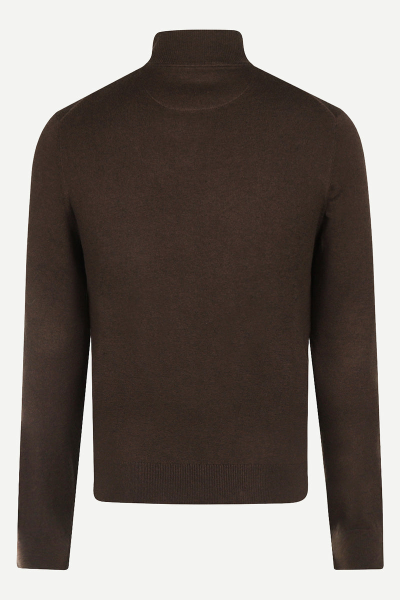McGregor Regular Fit Cotton-Cashmere Zip Mock Sweater Chocolate Brown