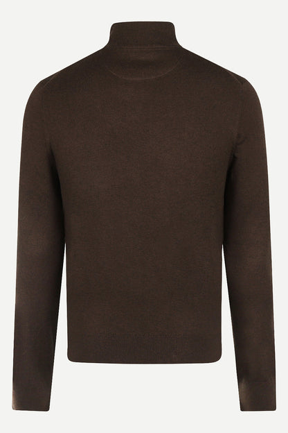 McGregor Regular Fit Cotton-Cashmere Zip Mock Sweater Chocolate Brown