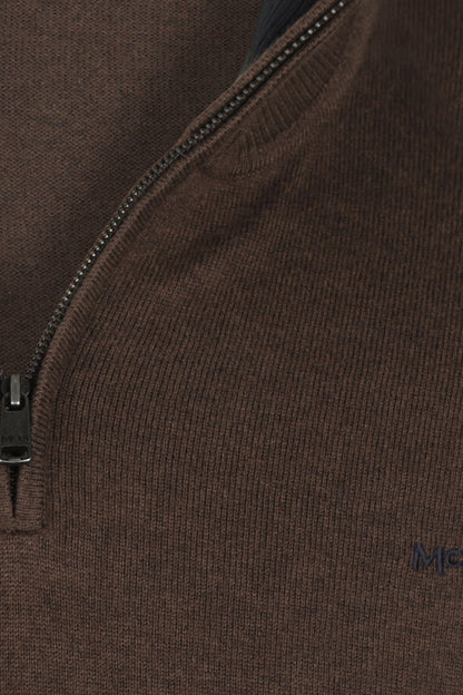McGregor Regular Fit Cotton-Cashmere Zip Mock Sweater Chocolate Brown
